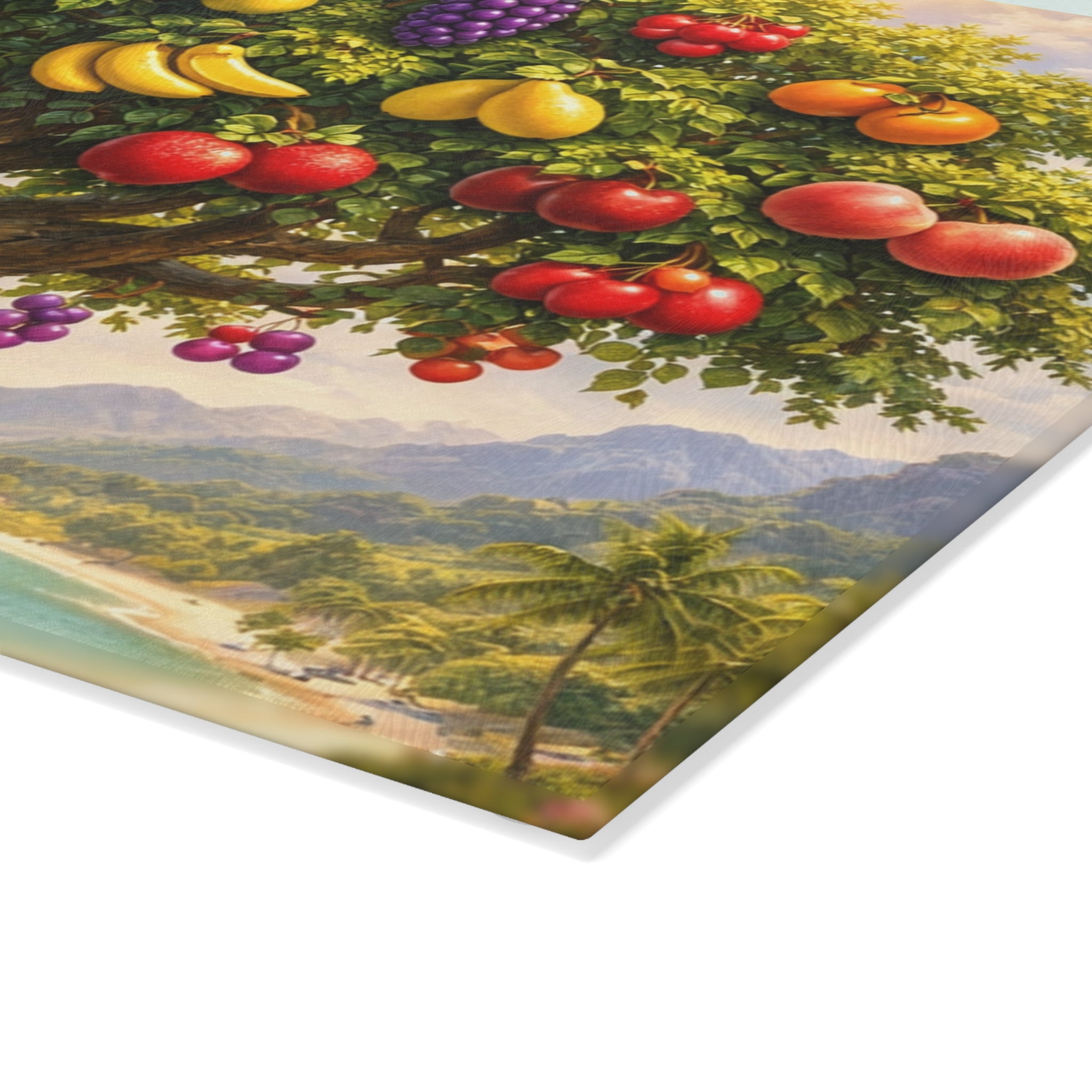 Colorful Fruit Tree Tempered Glass Cutting Board — Decorative Orchard Kitchen Board