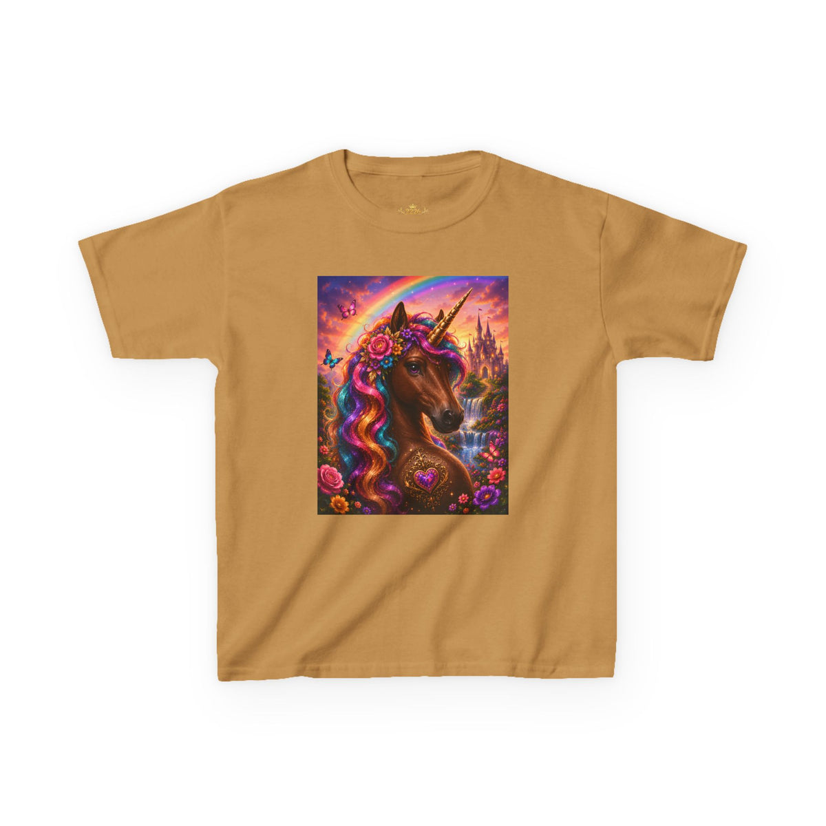 Kids Brown Unicorn Tee — Rainbow Fantasy Magical Horse Shirt