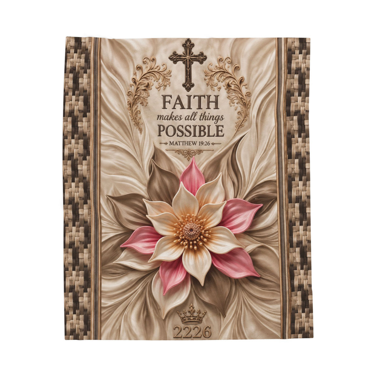 Faith Makes All Things Possible Velveteen Plush Blanket — Inspirational Floral Cross Throw