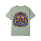 Gemini Zodiac T-Shirt — Bold Blue & Gold Twin Portrait Tee