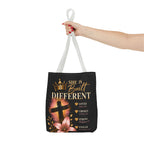 She Is Built Different Christian Tote Bag – Inspirational Faith Cross Design