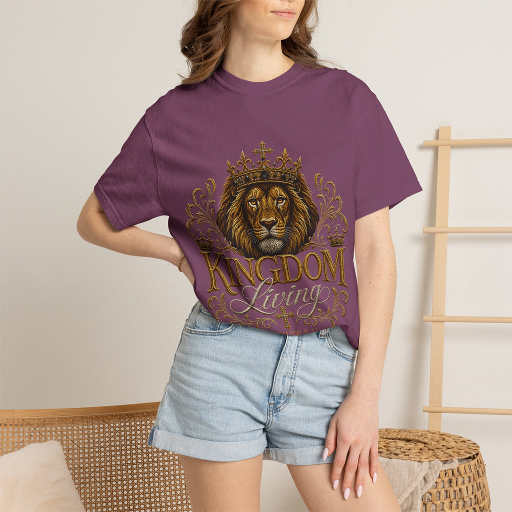 Kingdom Living Lion T-Shirt — Inspirational Christian Cross Floral Tee