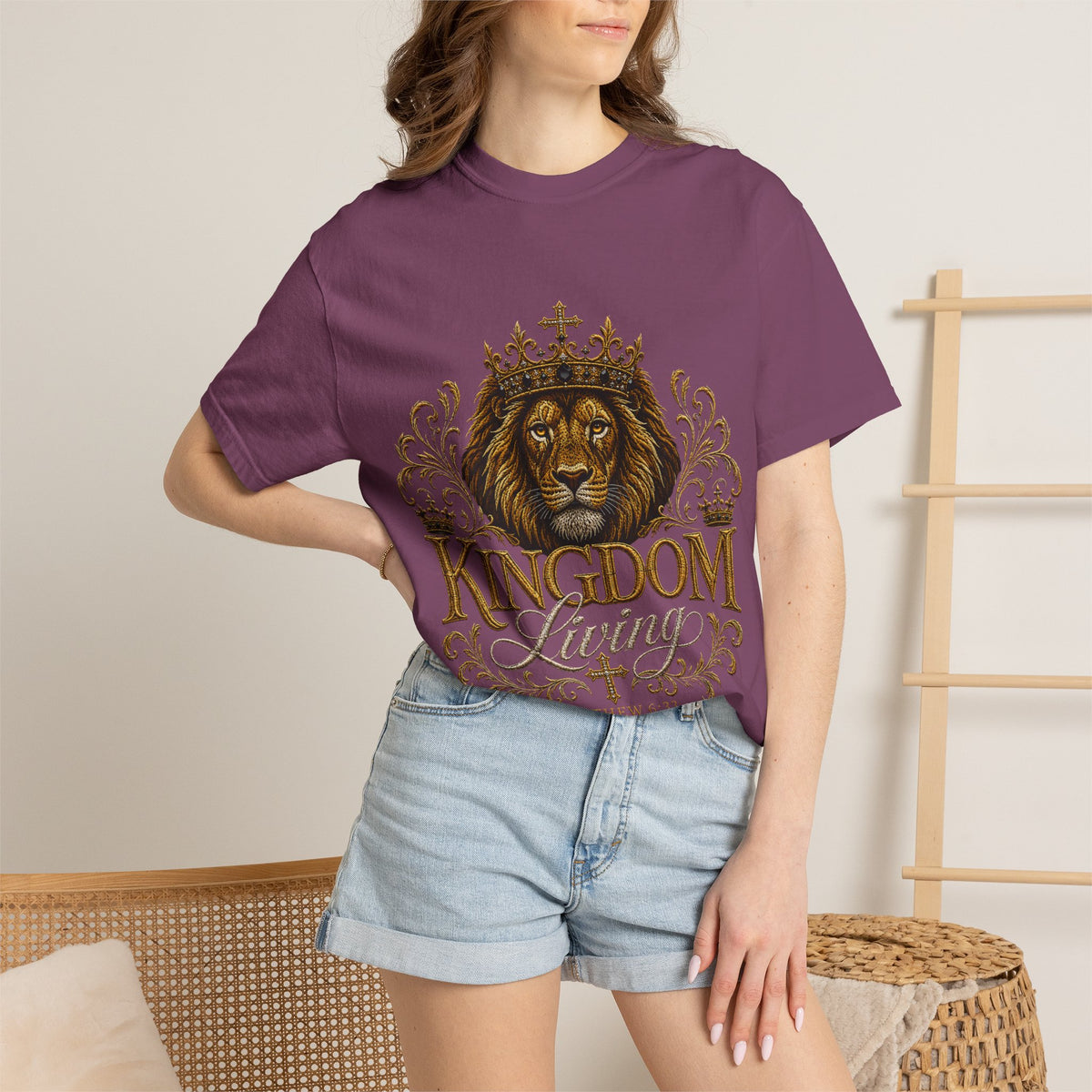 Kingdom Living Lion T-Shirt — Inspirational Christian Cross Floral Tee