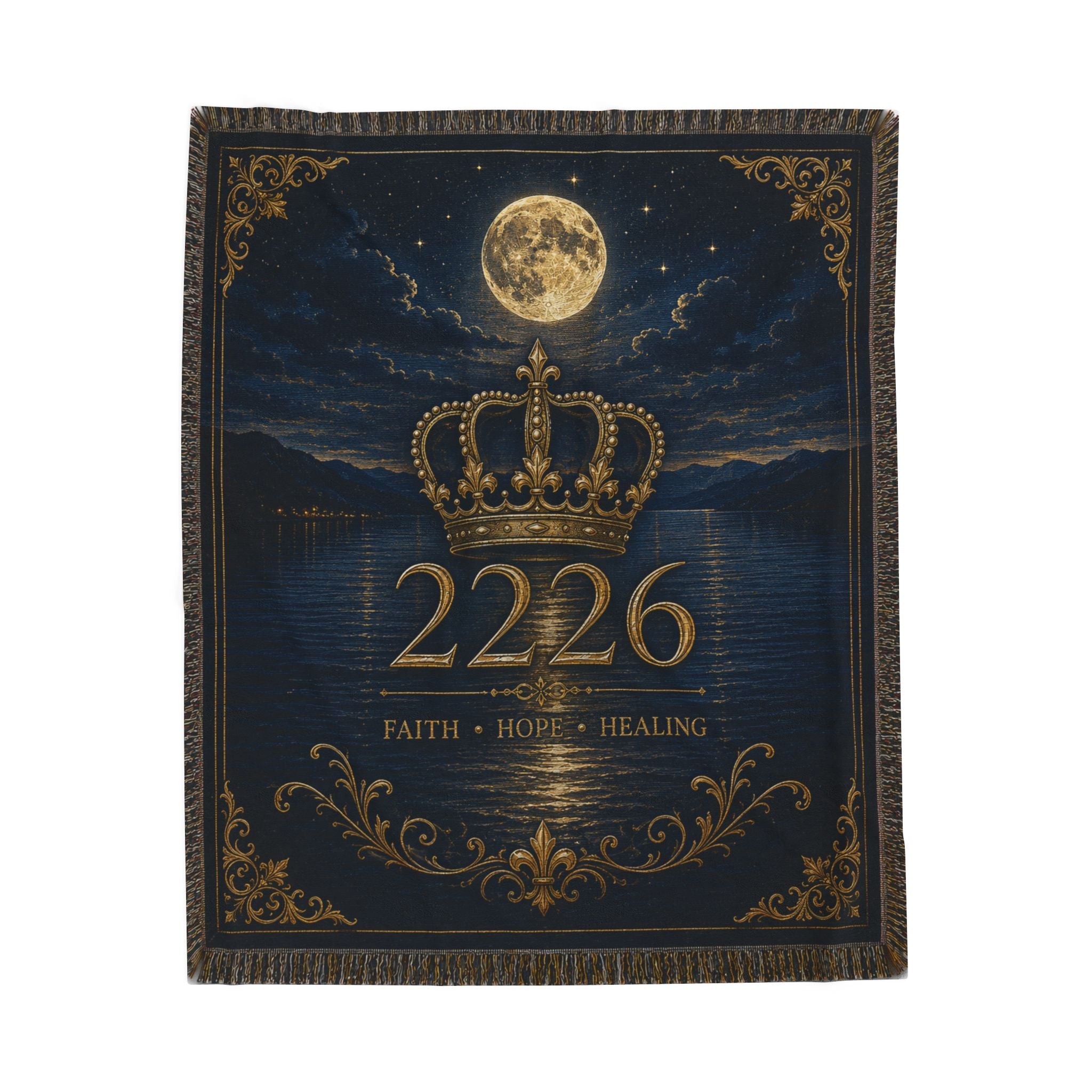 Velveteen Plush Blanket — Regal Crown "2226" Throw with Moonlit Faith • Hope • Healing Design
