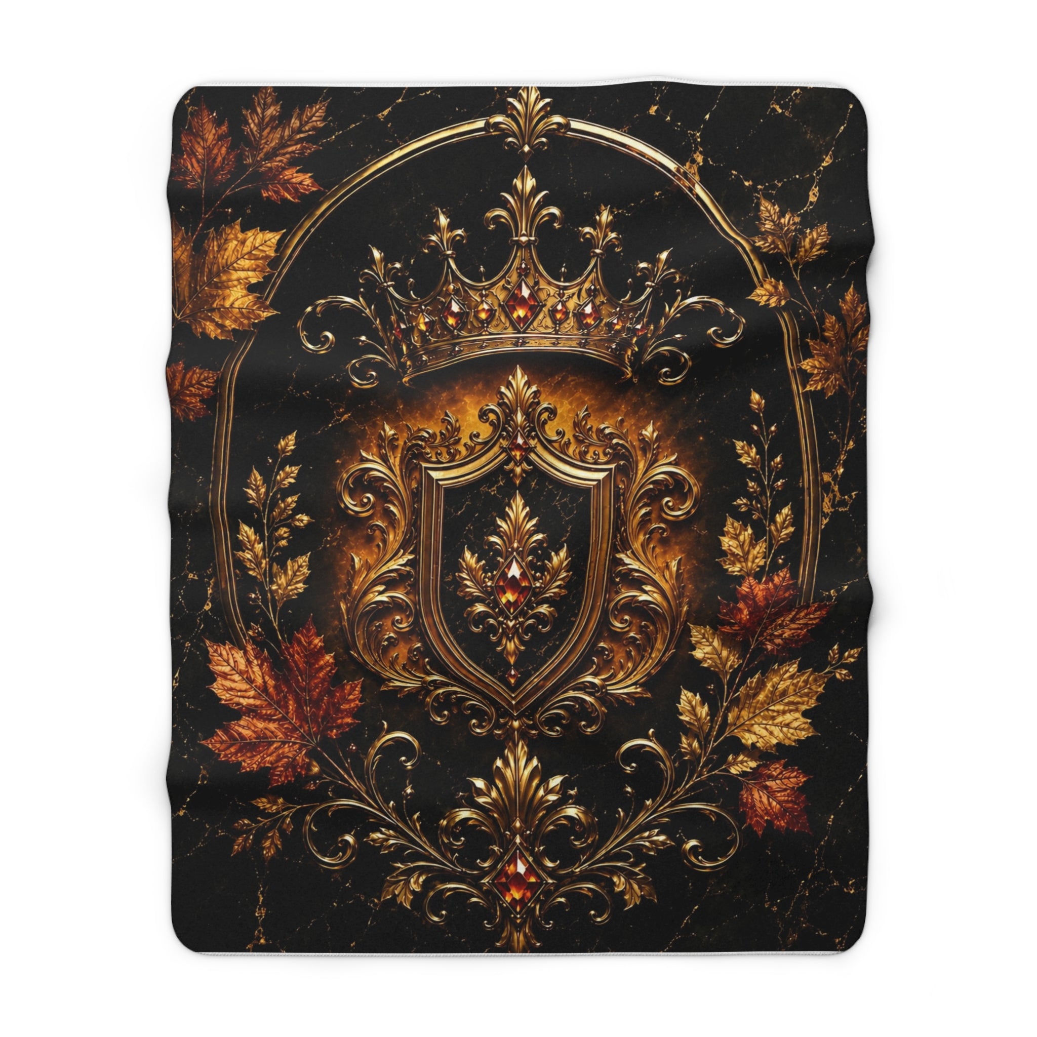 Regal Crest Sherpa Blanket — Vintage Gold Crown Fleece Throw