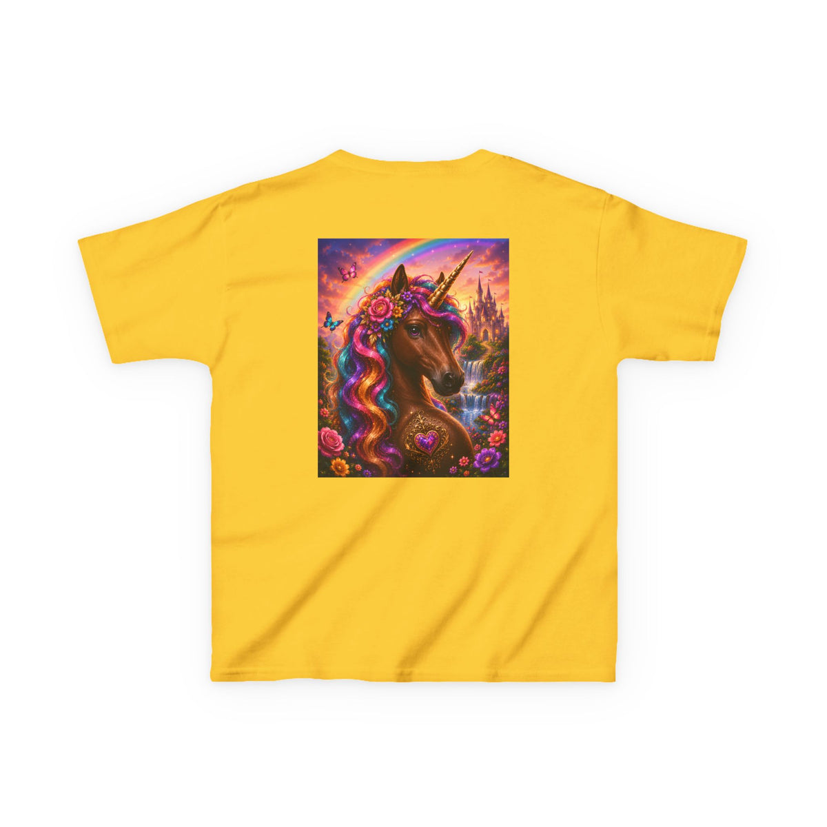 Kids Brown Unicorn Tee — Rainbow Fantasy Magical Horse Shirt