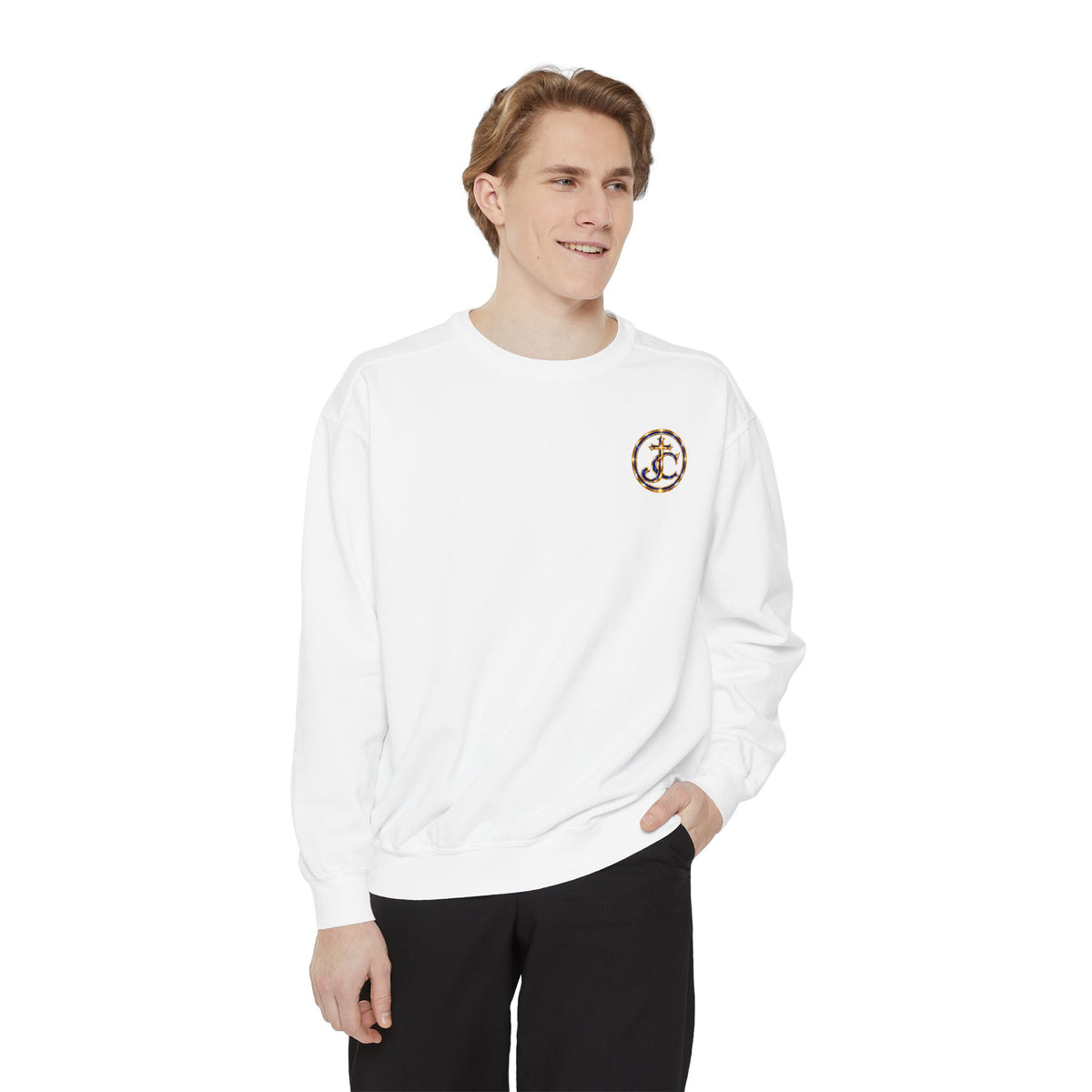 Religious Sweatshirt — “Jesus Christ Today, Tomorrow and Forever More” Crown Graphic