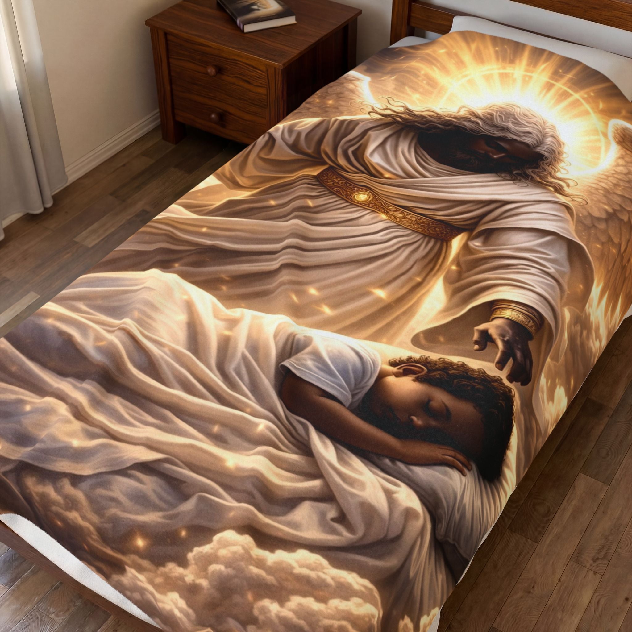 Plush Blanket — Guardian Angel Over Child Velveteen Throw