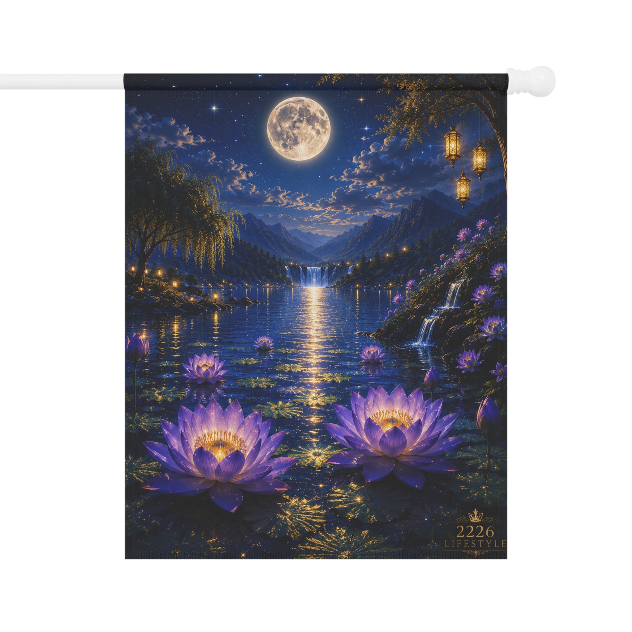 Moonlit Lotus Garden Flag — Decorative Outdoor Garden Banner