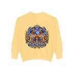 Gemini Zodiac Sweatshirt — Royal Blue & Gold Twin Symbol Crewneck