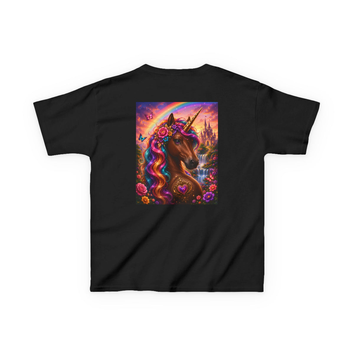 Kids Brown Unicorn Tee — Rainbow Fantasy Magical Horse Shirt