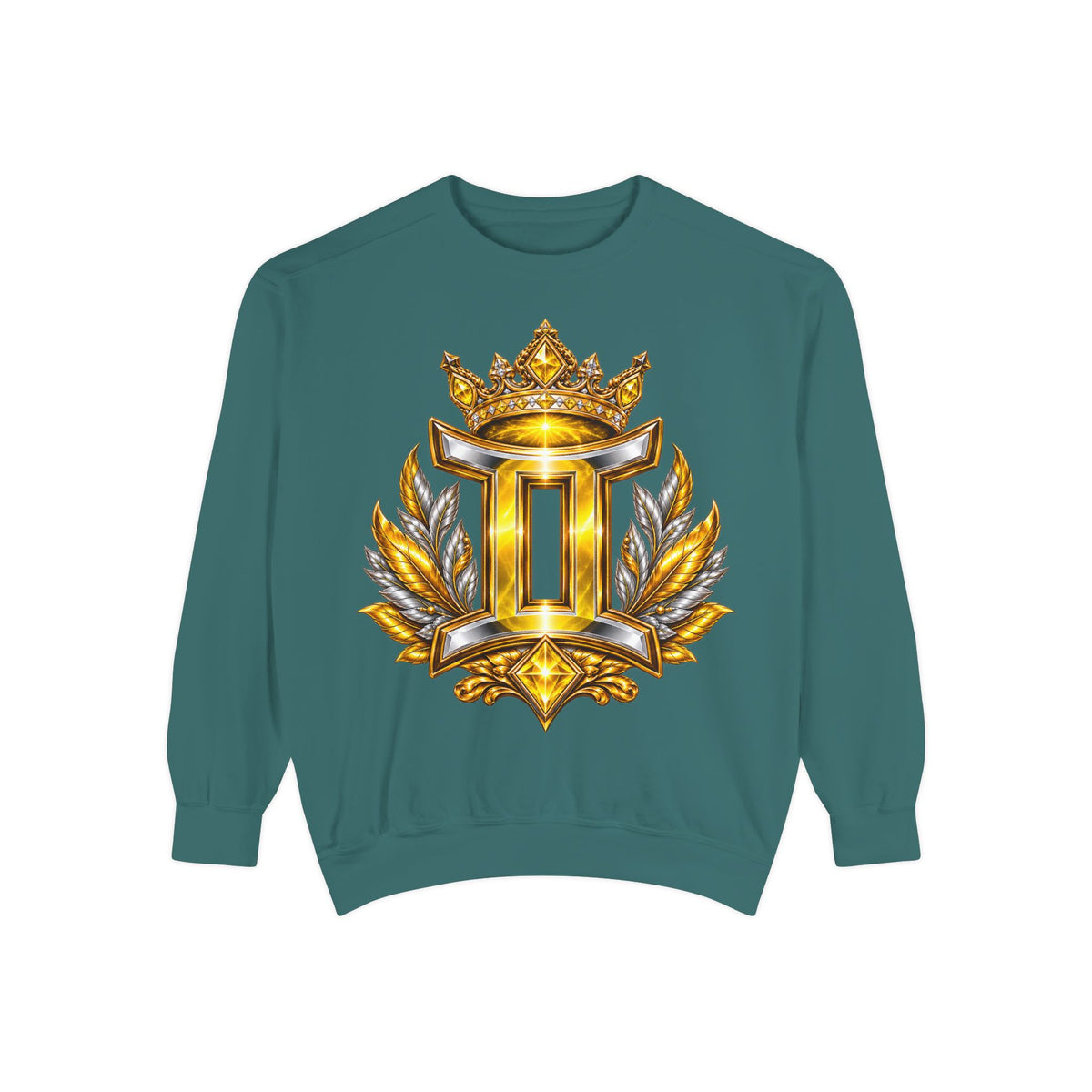 Gemini Zodiac Sweatshirt — Ornate Gold & Blue Gemini Crest