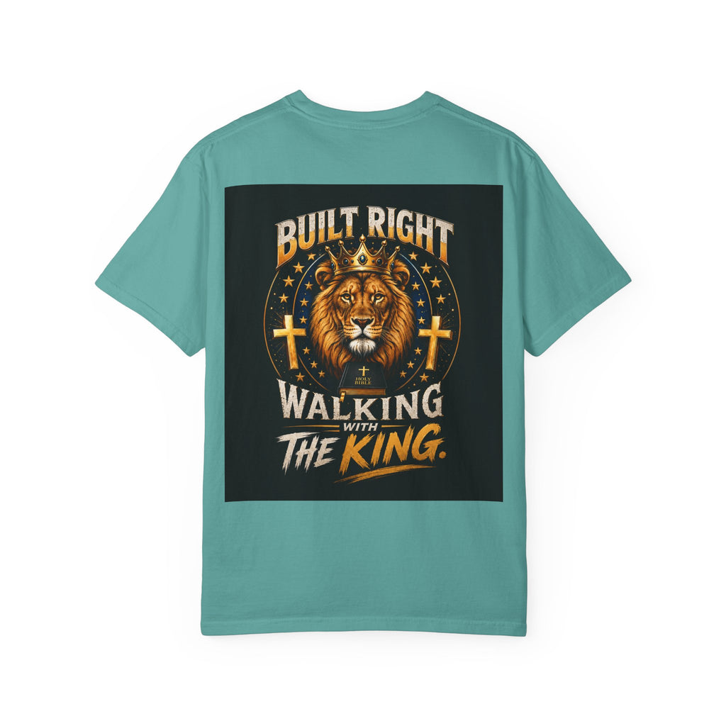 Walking with the King T-Shirt — 'Built Right' Lion Christian Faith Tee