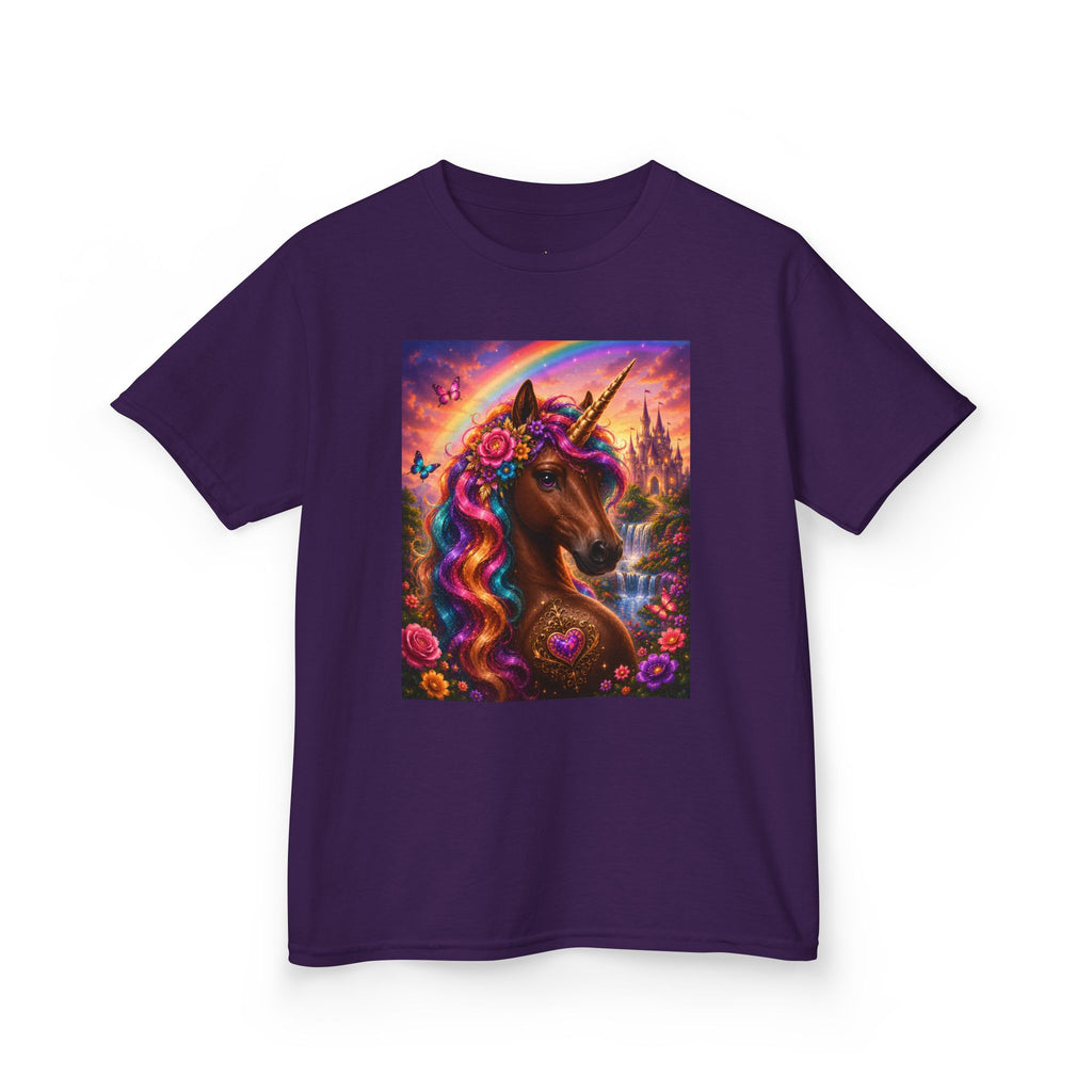 Kids Brown Unicorn Tee — Rainbow Fantasy Magical Horse Shirt