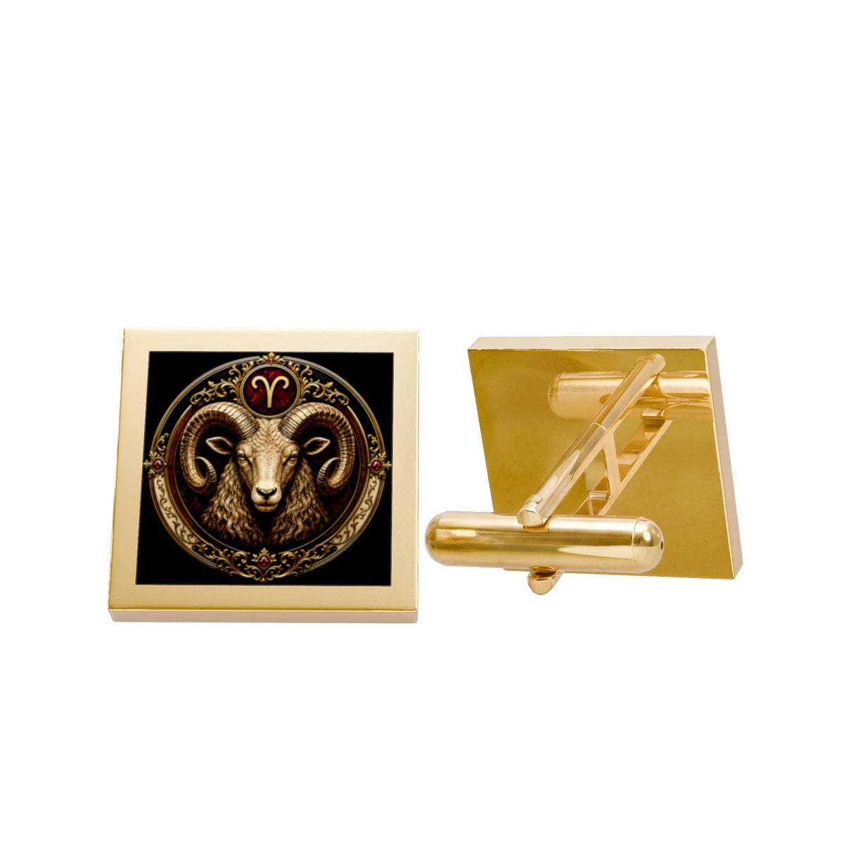 Aries Ram Gold Square Cufflinks — Zodiac Astrology Gift