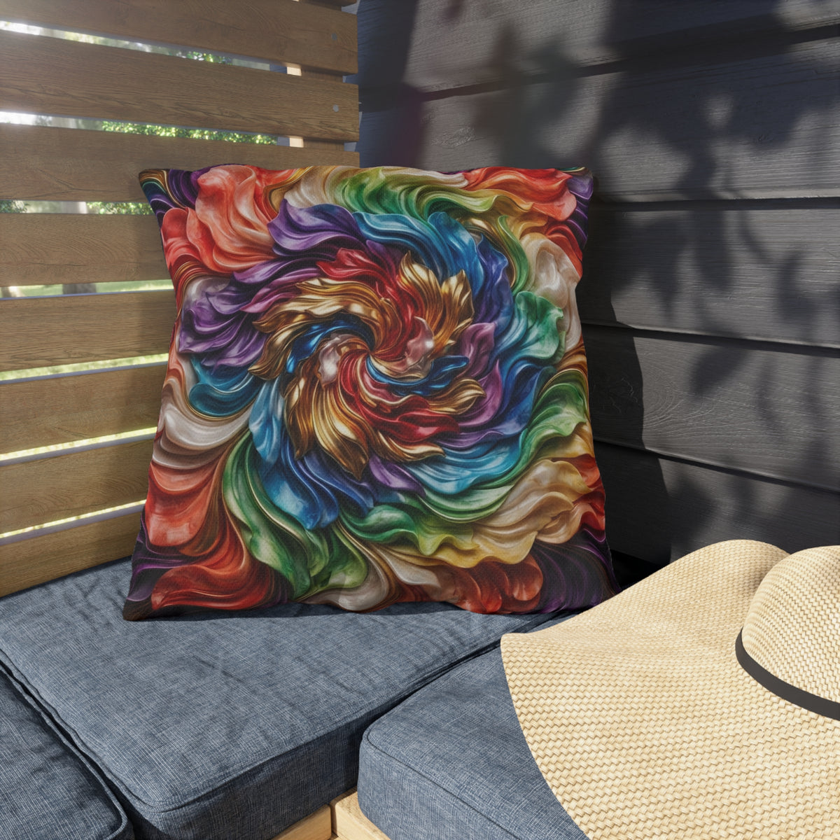 Colorful Swirl Outdoor Pillow — Vibrant Abstract Garden Cushion