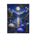 Velveteen Plush Blanket — Moonlit Lotus Lake Throw