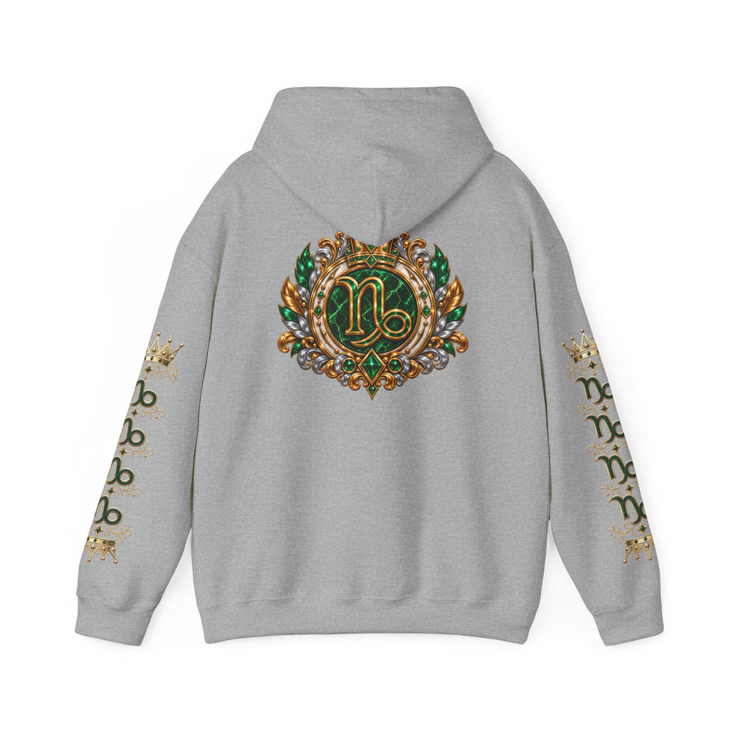 Capricorn Zodiac Crest Hoodie — Ornate Zodiac Virgo Emblem Hooded Sweatshirt