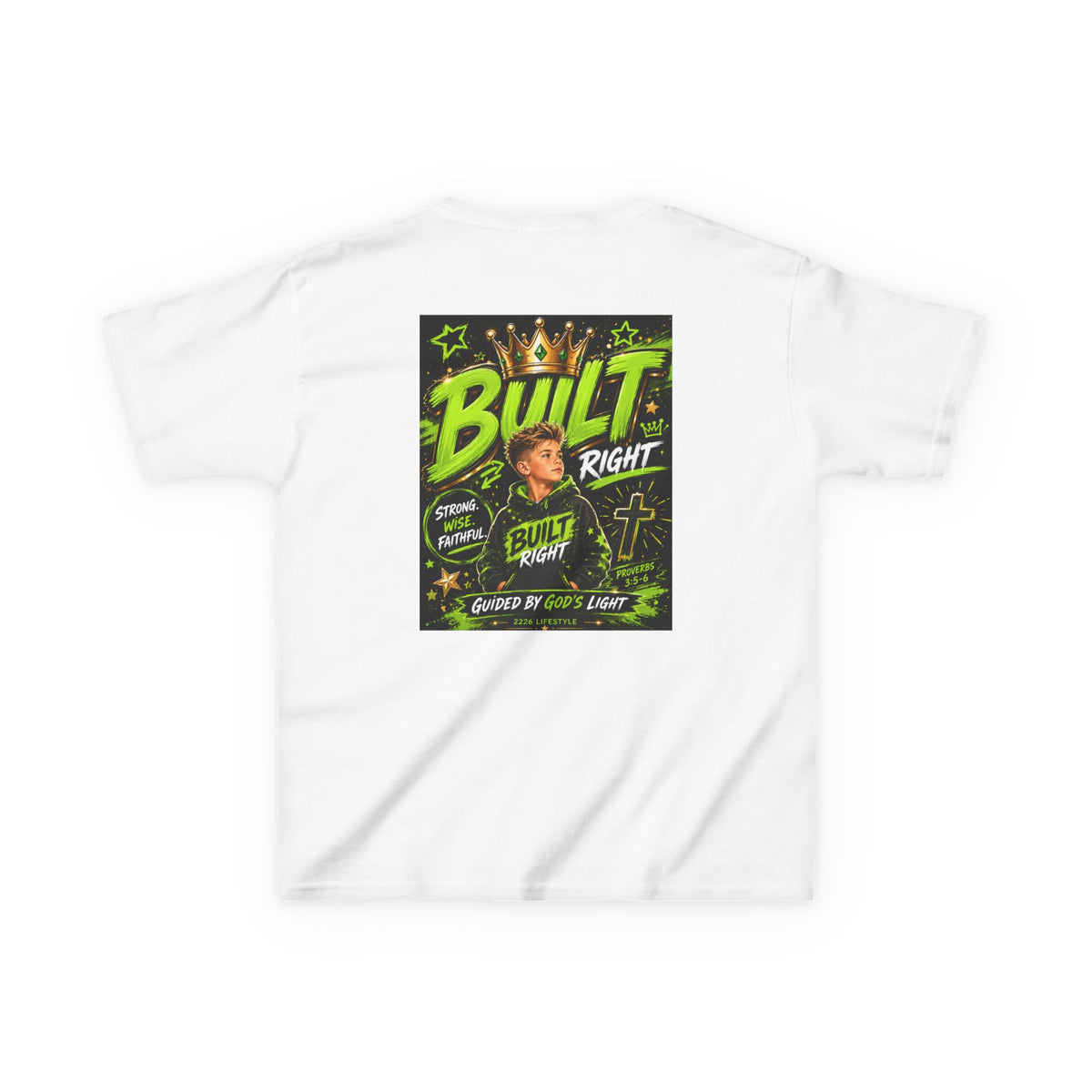 Kids Tee — "Built Right" Christian Graphic T‑Shirt (Faith, Crown & Cross Design)