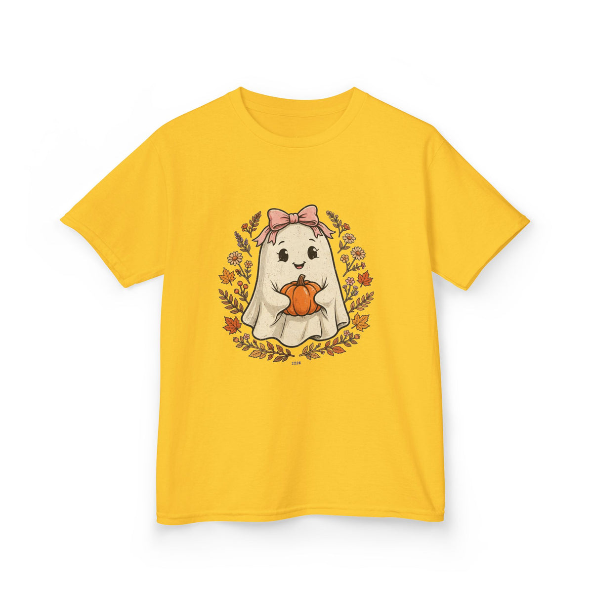 Kids Halloween Tee — Cute Ghost Holding Pumpkin "Spooky Season"