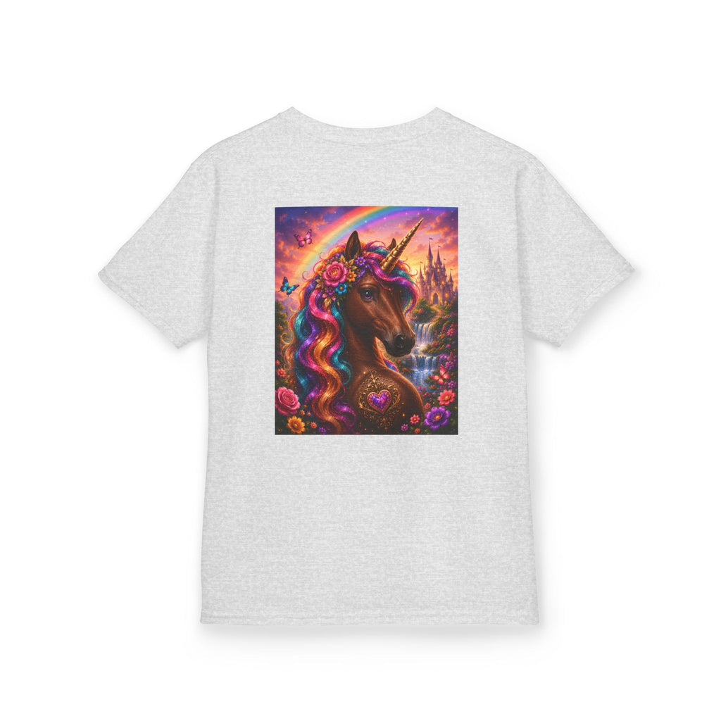 Kids Brown Unicorn Tee — Rainbow Fantasy Magical Horse Shirt
