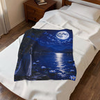 Moonlit Lake Velveteen Plush Blanket — Woman by Moonlight Scenic Throw