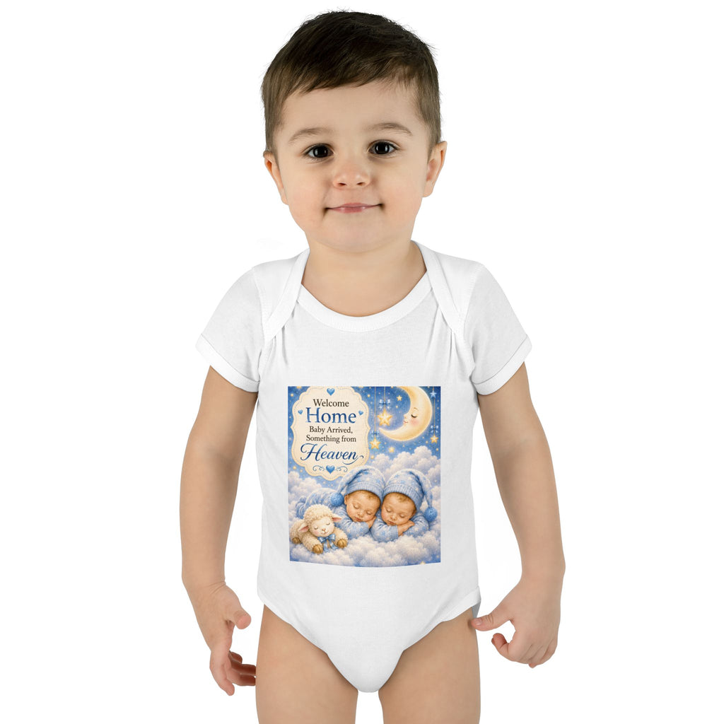 Baby Bodysuit – "Welcome Home Baby" Angel Twins Nursery Bodysuit (Heaven Quote)