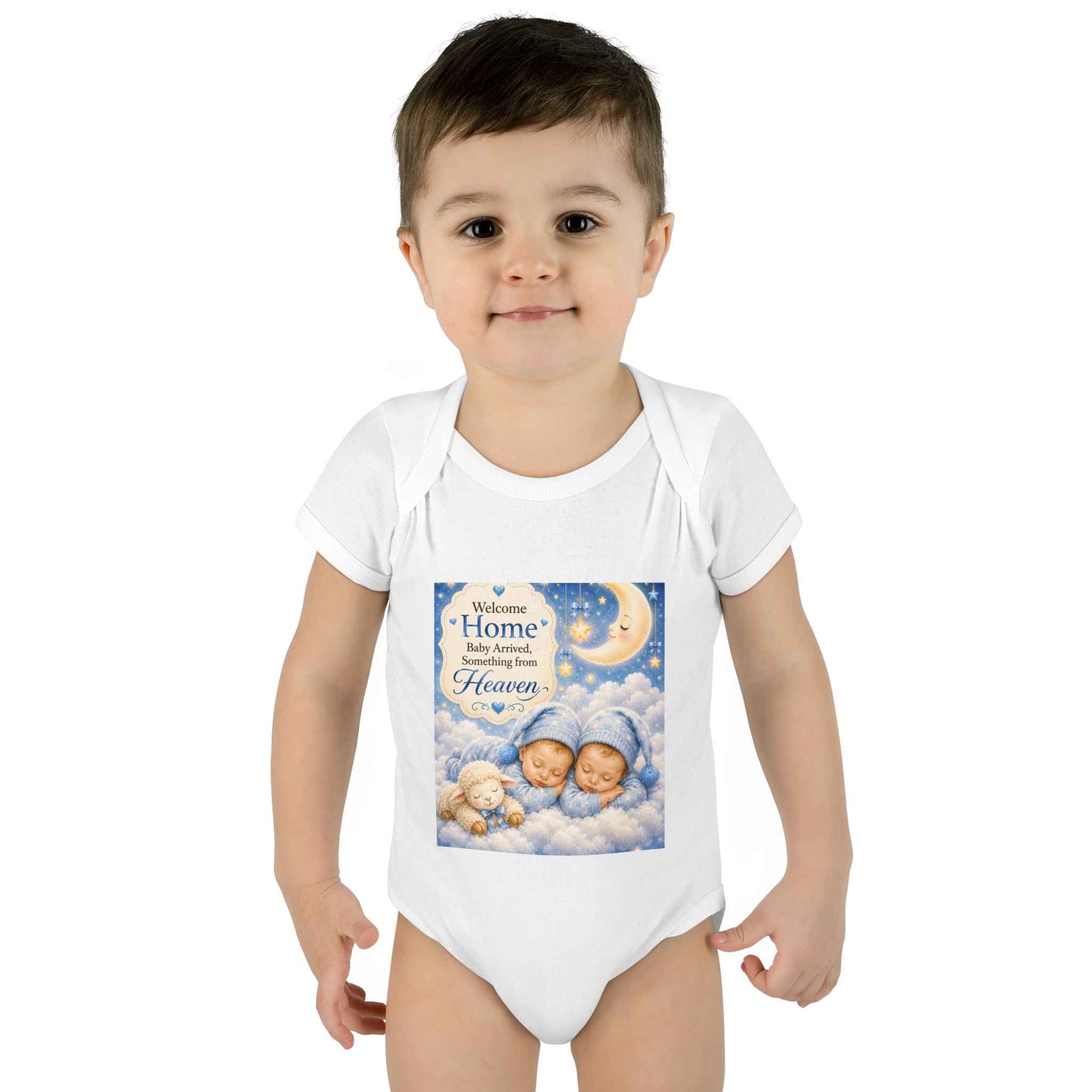 Baby Bodysuit – "Welcome Home Baby" Angel Twins Nursery Bodysuit (Heaven Quote)