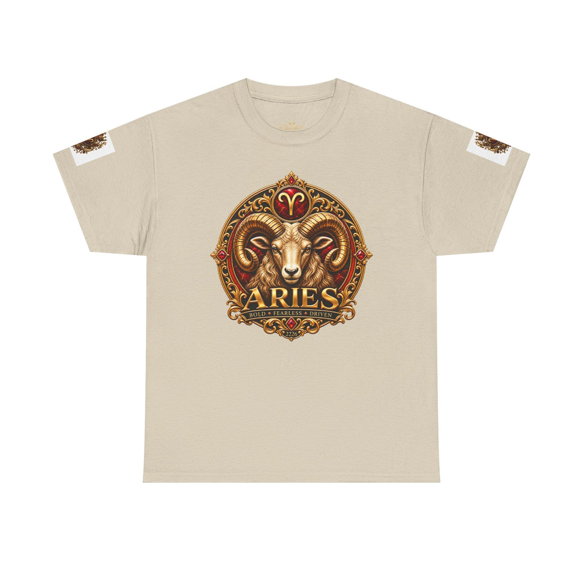 Aries Zodiac T‑Shirt — Mythic Ram Astrology Tee with 'ARIES' Emblem