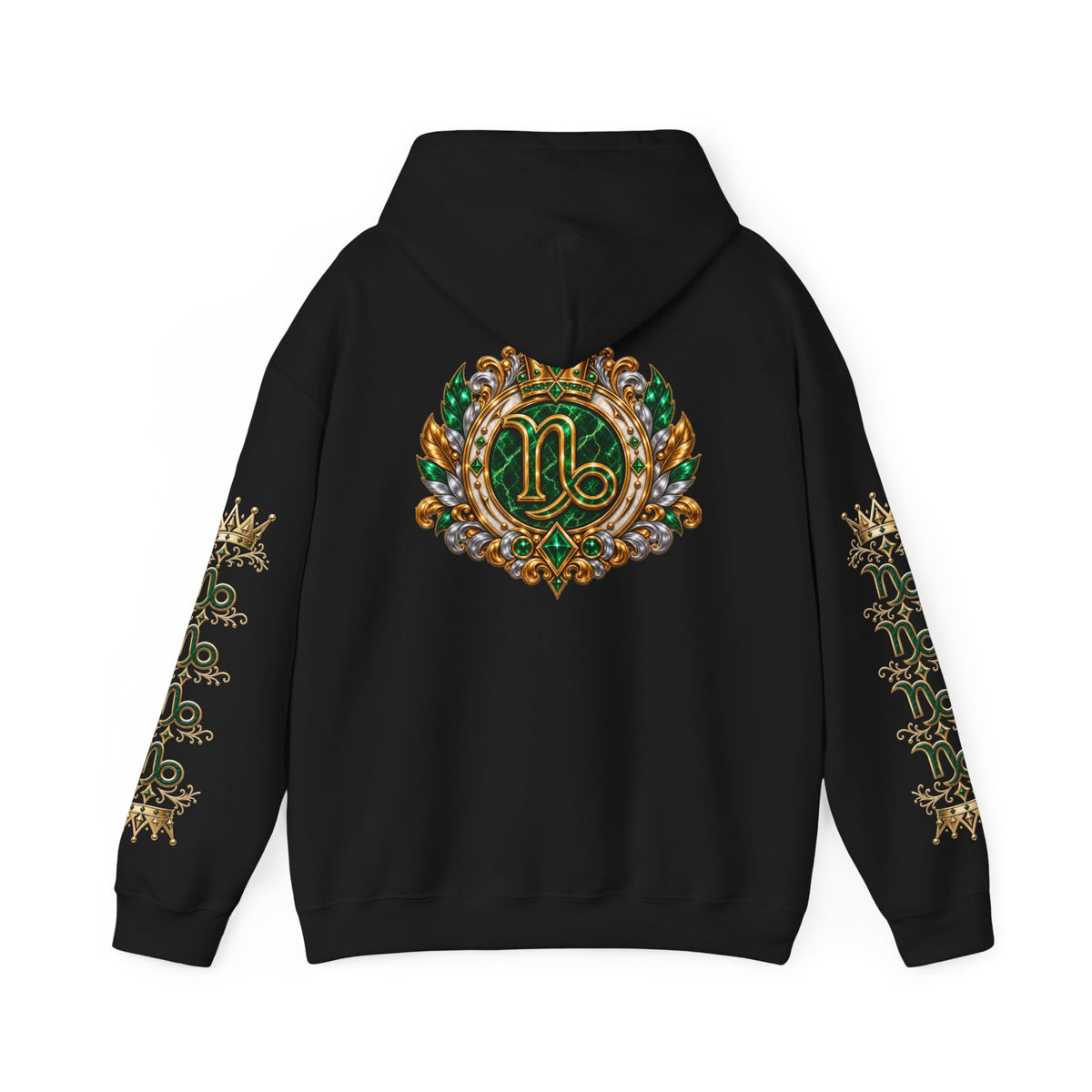 Capricorn Zodiac Crest Hoodie — Ornate Zodiac Virgo Emblem Hooded Sweatshirt