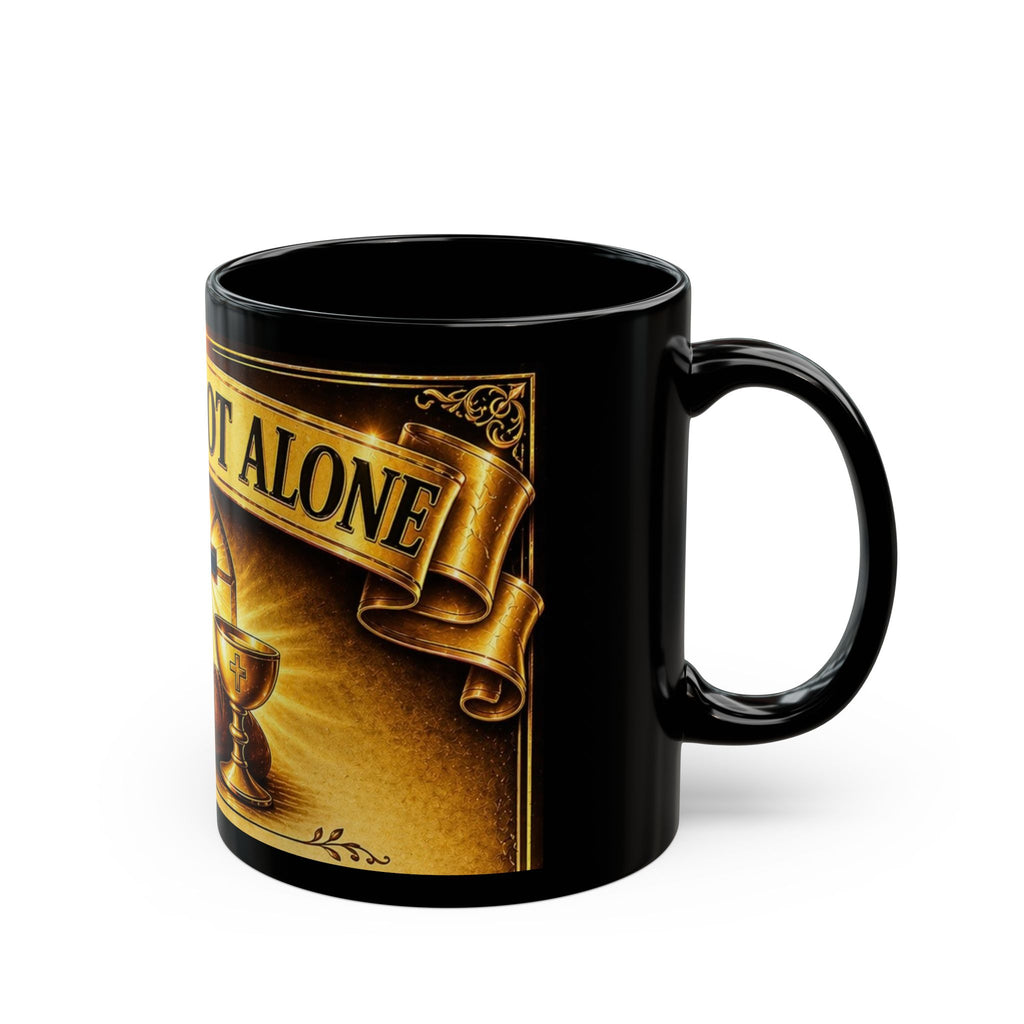 You Are Not Alone Black Mug — Christian Communion Cross Coffee Cup (11oz & 15oz)