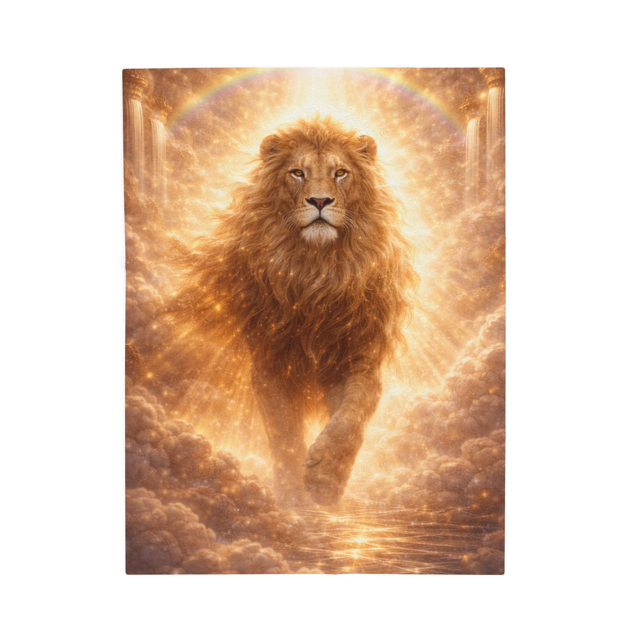 Lion of Light Velveteen Plush Blanket — Golden Majestic Lion Throw for Bedroom & Gifts