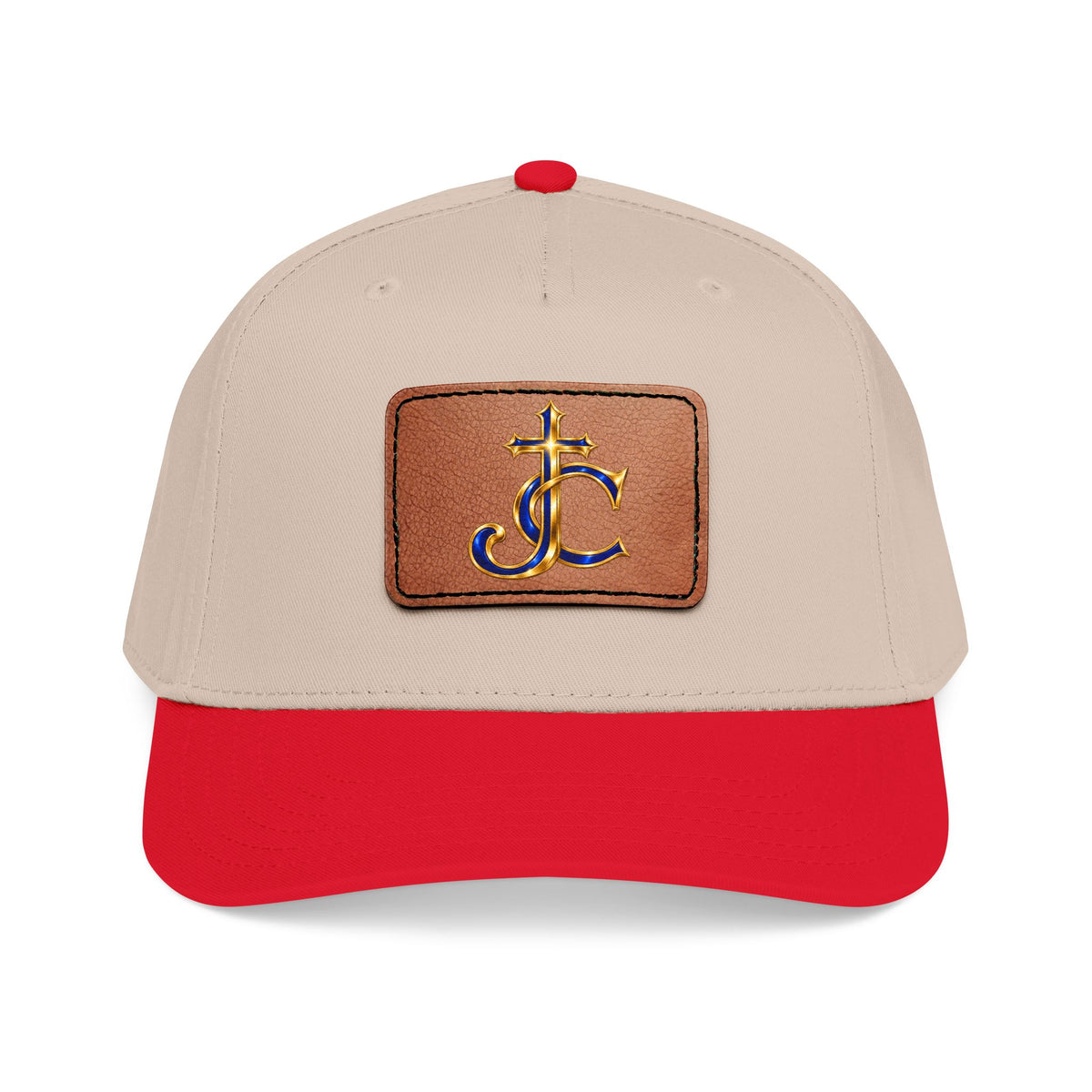 Leather Patch Baseball Cap with a Cross JC Monogram — Classic Casual Hat