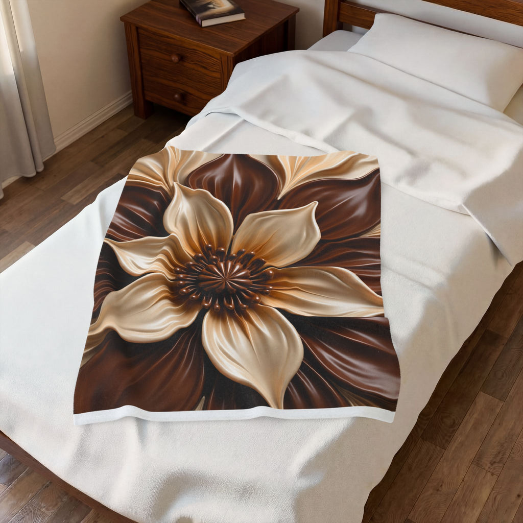 Velveteen Plush Blanket - Chocolate Floral 3D Velvet Throw