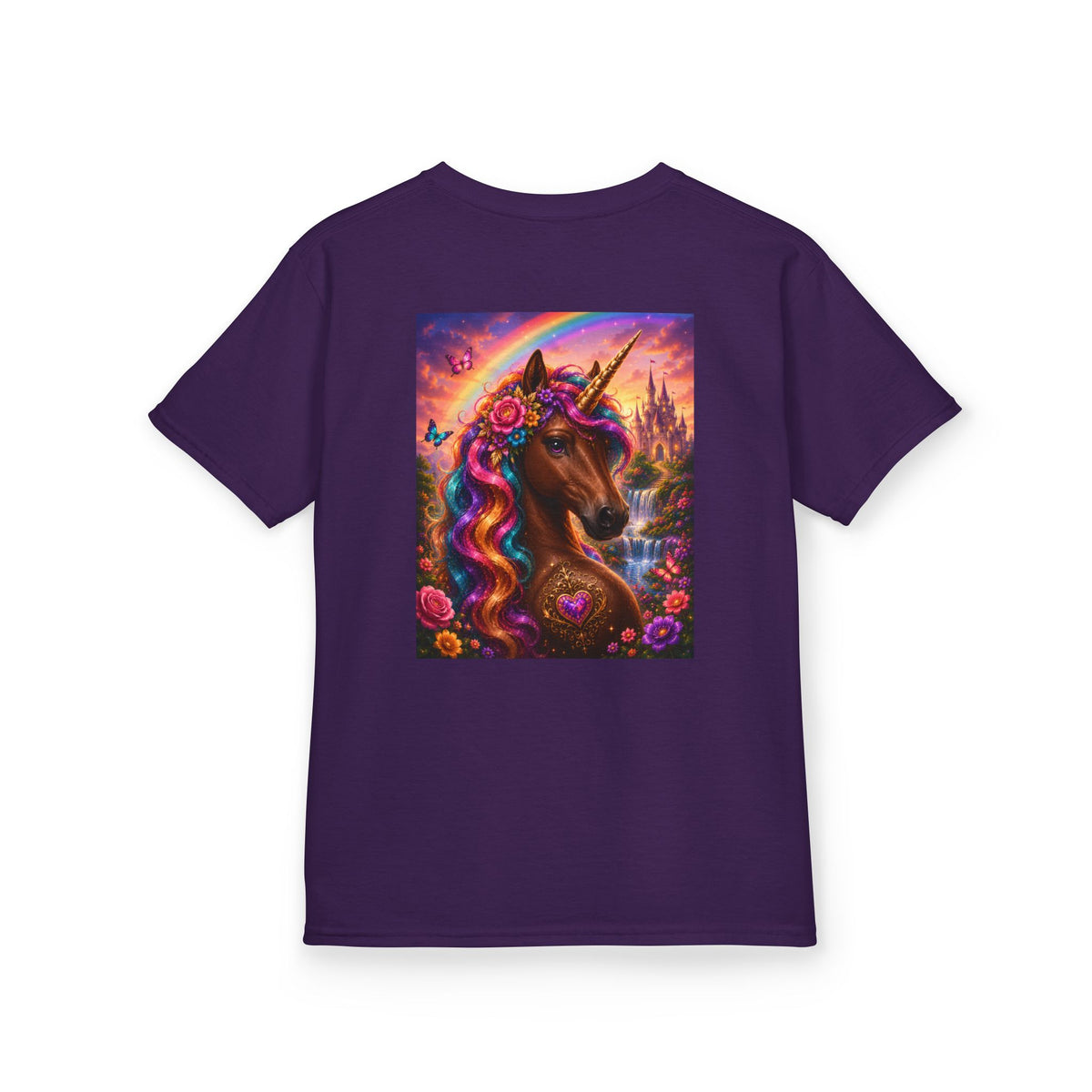 Kids Brown Unicorn Tee — Rainbow Fantasy Magical Horse Shirt