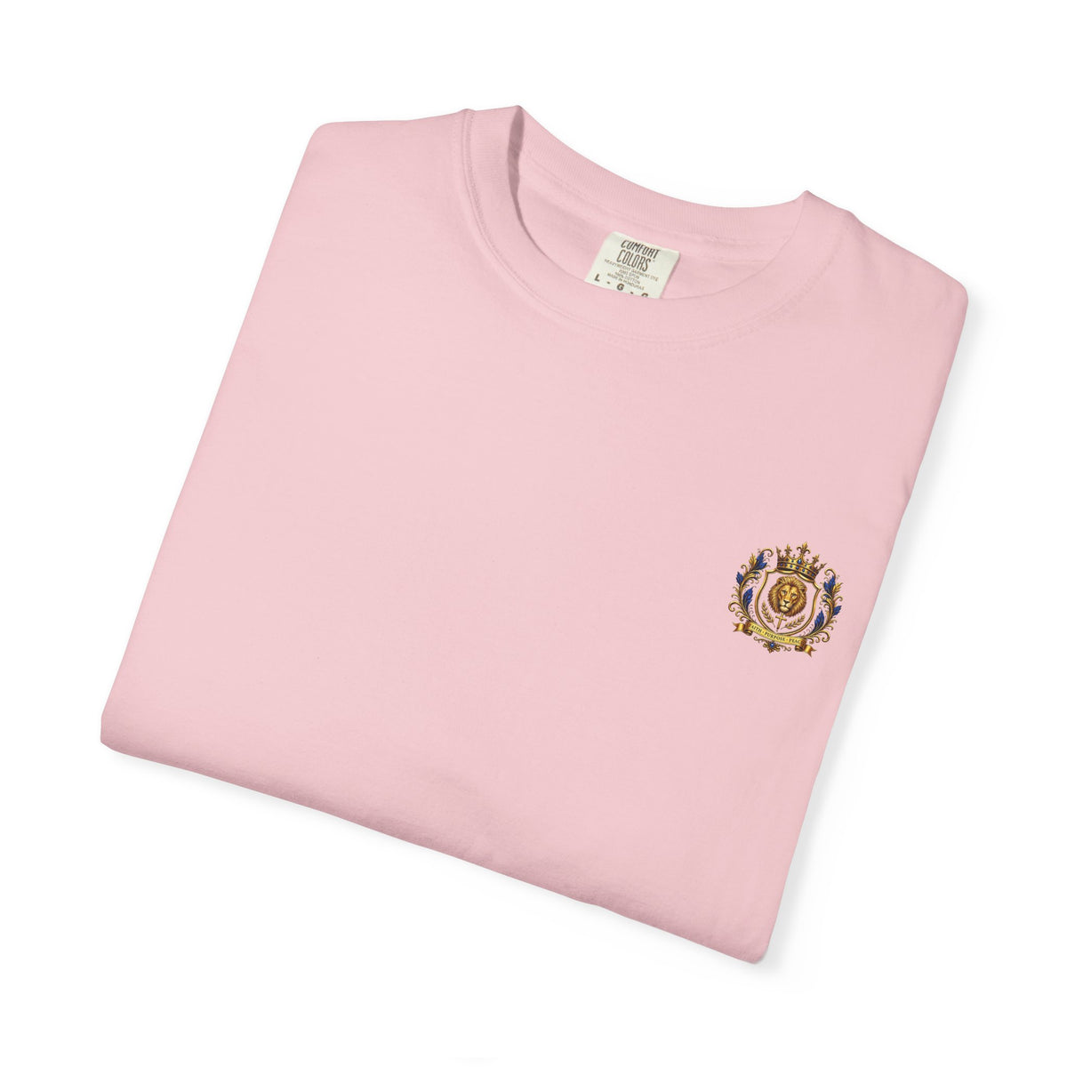 Lion Crest T-Shirt — Regal Crowned Lion with "Faith • Purpose • Peace" Back Graphic