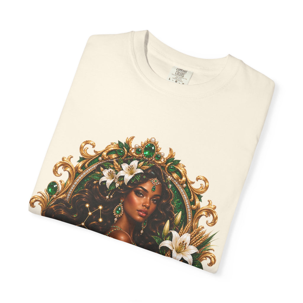Virgo Zodiac T-Shirt — Elegant Virgo Goddess & Owl Horoscope Tee