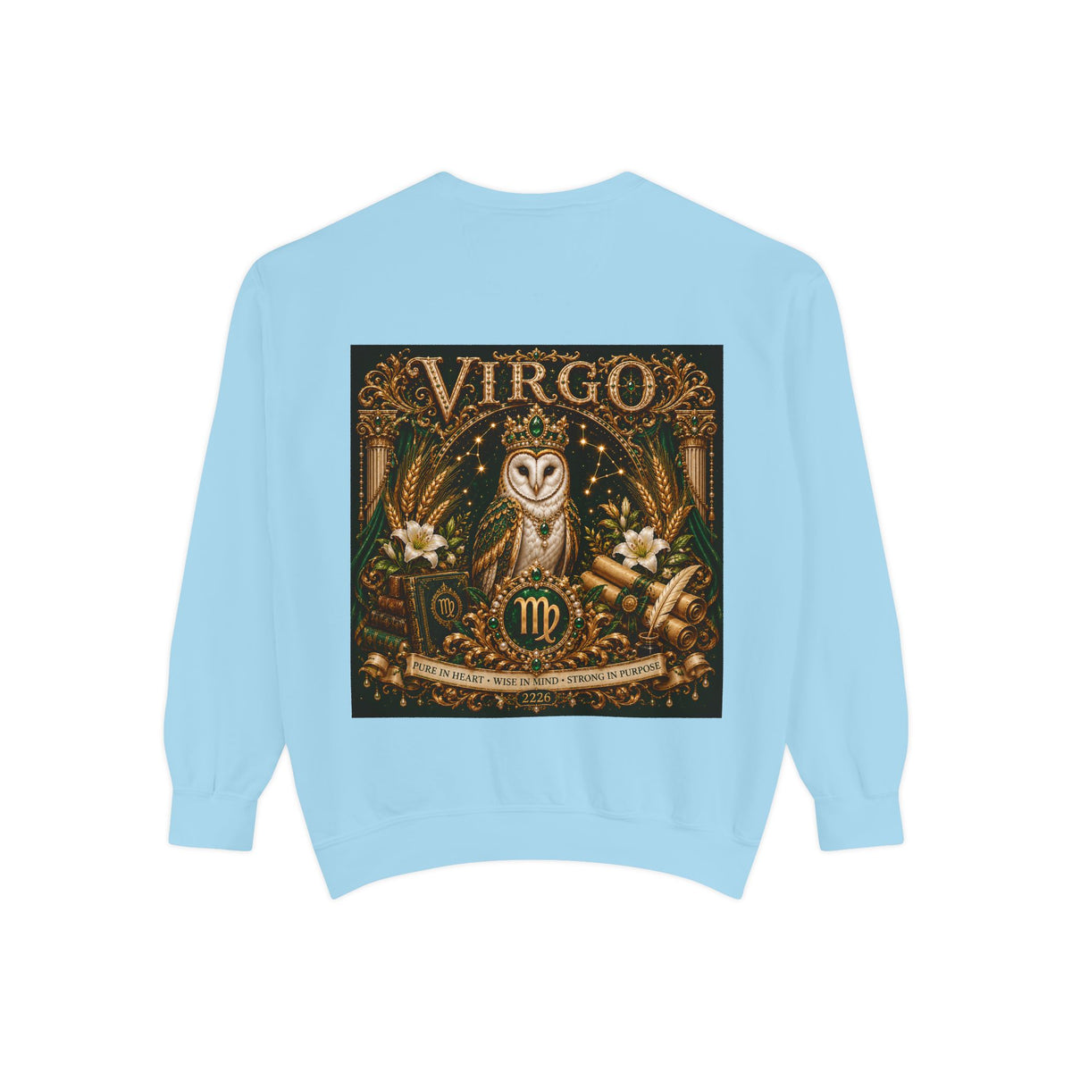 Virgo Zodiac Sweatshirt — Virgo Goddess & Owl Astrology Crewneck