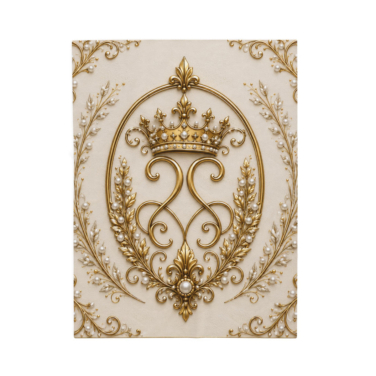 Royal Gold Crown Velveteen Plush Blanket — Ornate Baroque Throw for Luxurious Home Decor