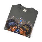 Gemini Zodiac Twin Queens T-Shirt — Elegant Blue & Gold Astrology Tee