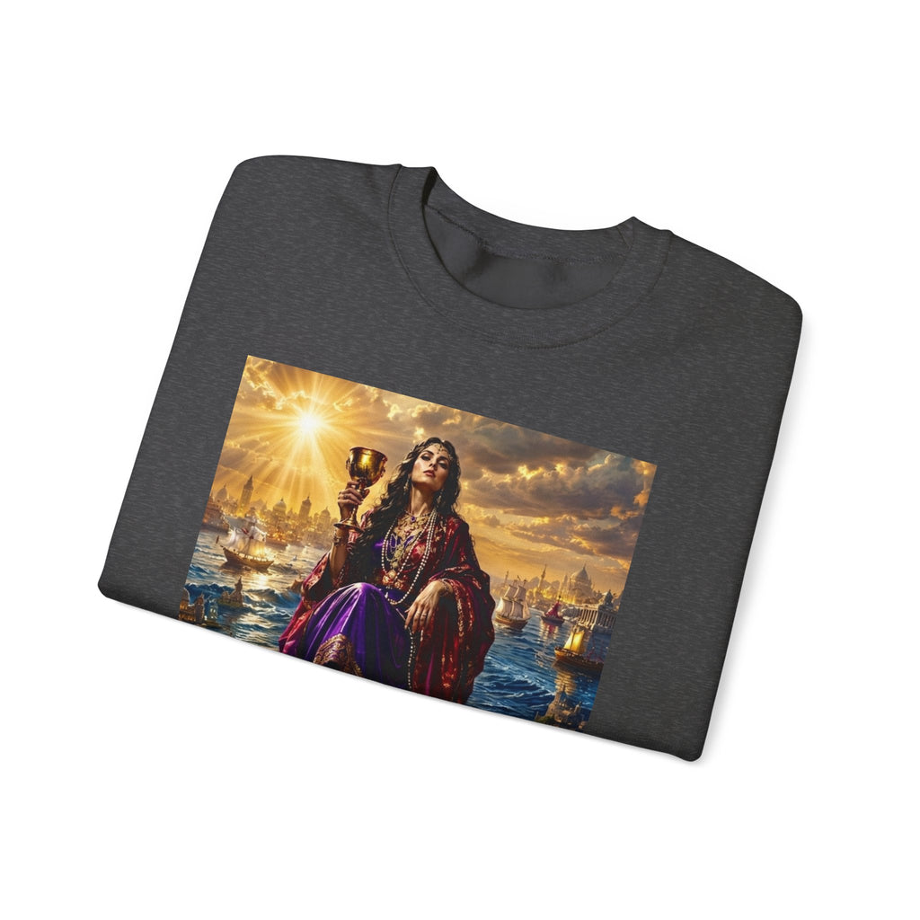 Crewneck Sweatshirt — "The Great Harlot: The Judgment Begins" Religious Graphic Pullover (Revelation 17:3)