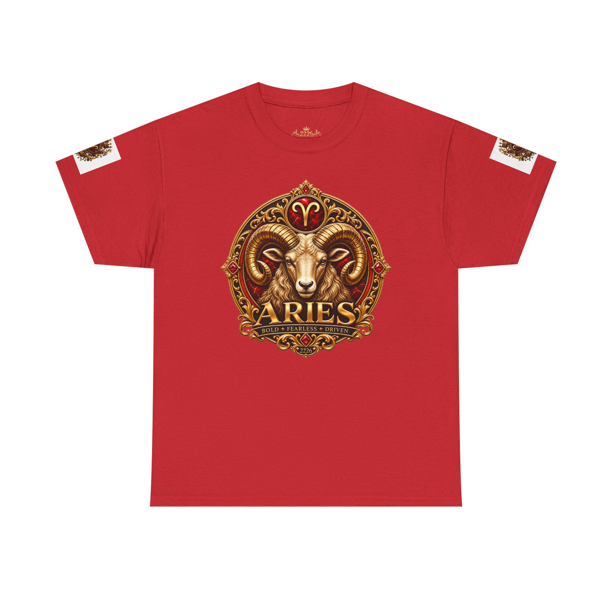 Aries Zodiac T‑Shirt — Mythic Ram Astrology Tee with 'ARIES' Emblem