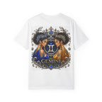 Gemini Zodiac Twin Queens T-Shirt — Elegant Blue & Gold Astrology Tee