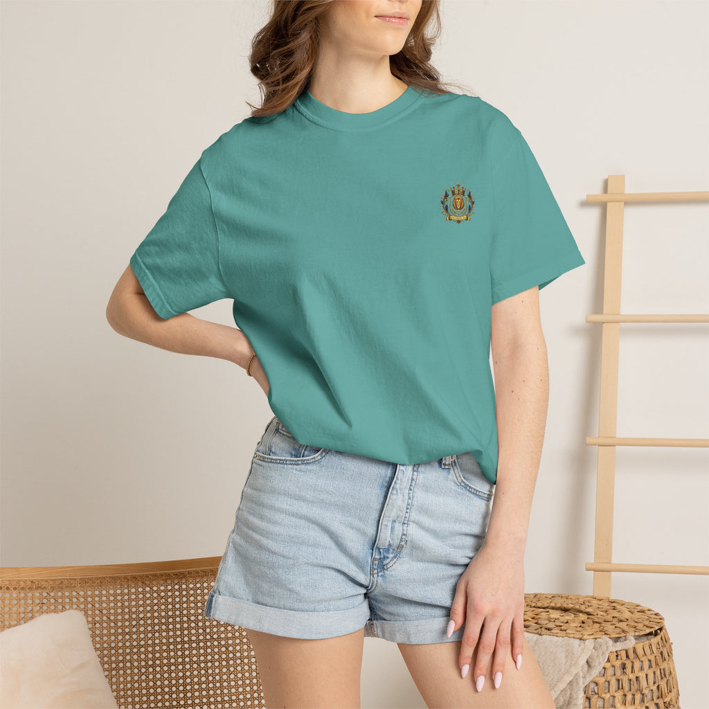 Lion Crest T-Shirt — Regal Crowned Lion with "Faith • Purpose • Peace" Back Graphic
