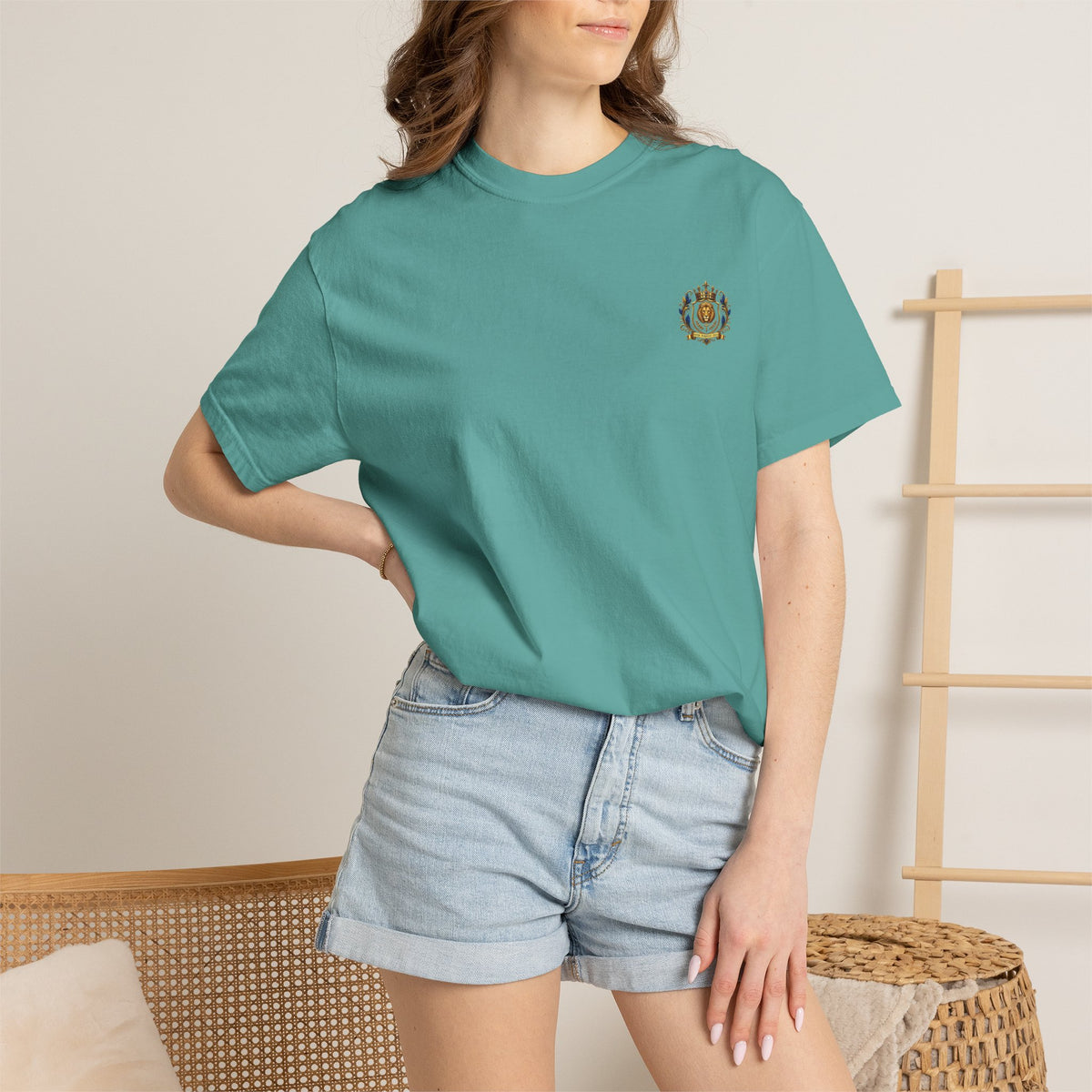 Lion Crest T-Shirt — Regal Crowned Lion with "Faith • Purpose • Peace" Back Graphic