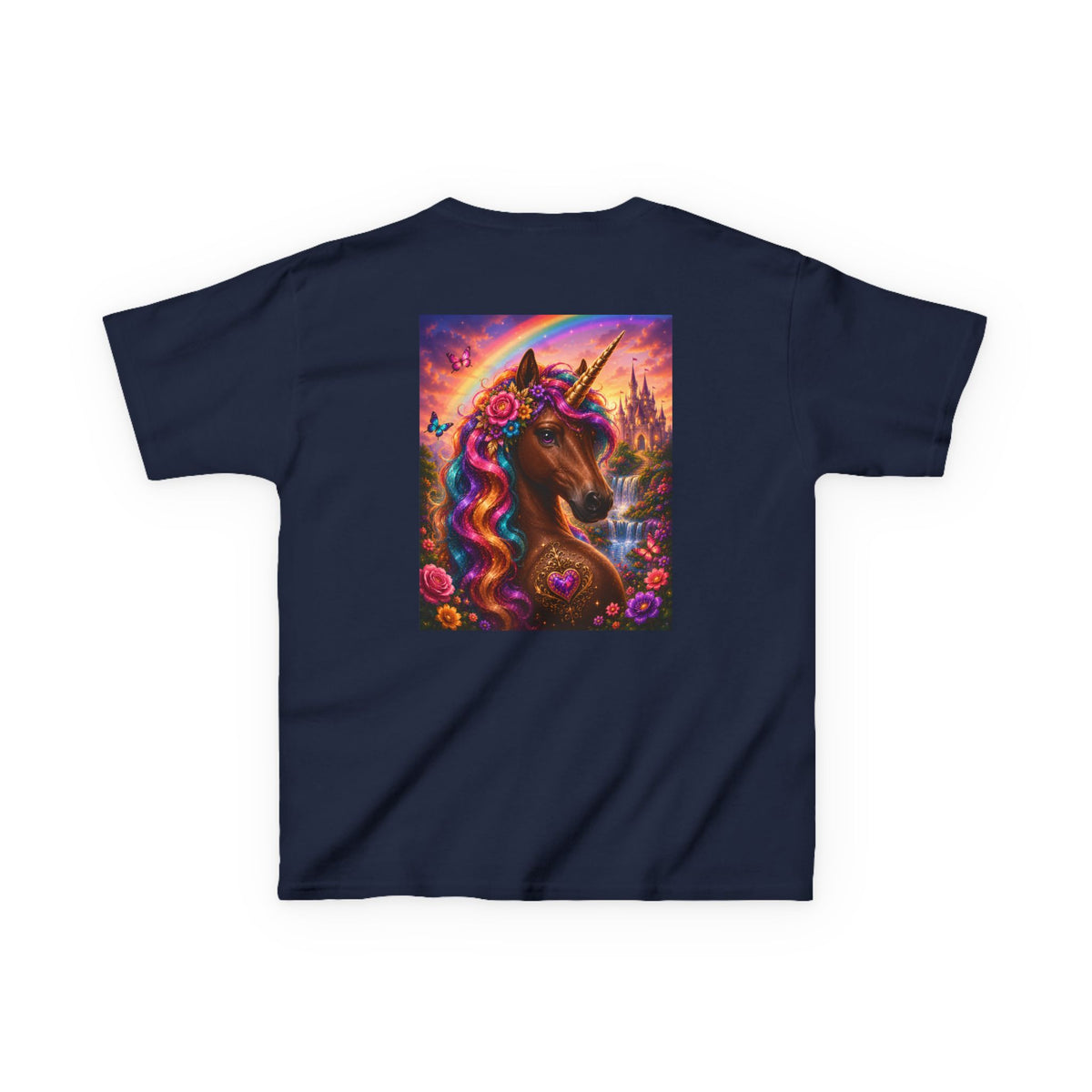 Kids Brown Unicorn Tee — Rainbow Fantasy Magical Horse Shirt