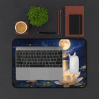 Moonlit Lotus Desk Mat — Serene Night Lake Mousepad with Dove and Full Moon