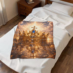 Royal Crown Velveteen Plush Blanket – Sparkling Gold Cross Design