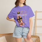 She Is Built Different Christian T-Shirt — Cross, Crown & Lily Faith Tee