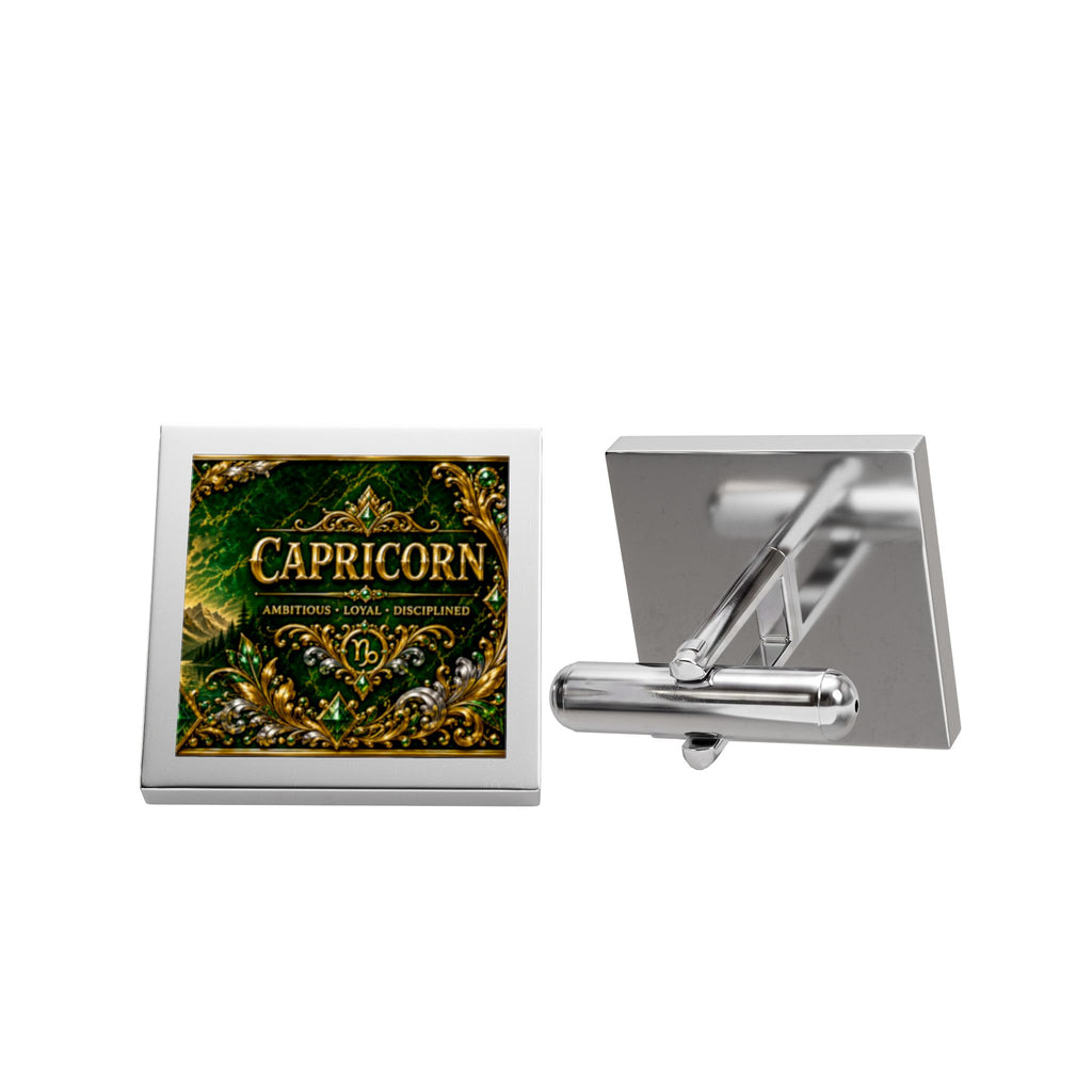 Capricorn Zodiac Cufflinks — Gold Square Horoscope Jewelry